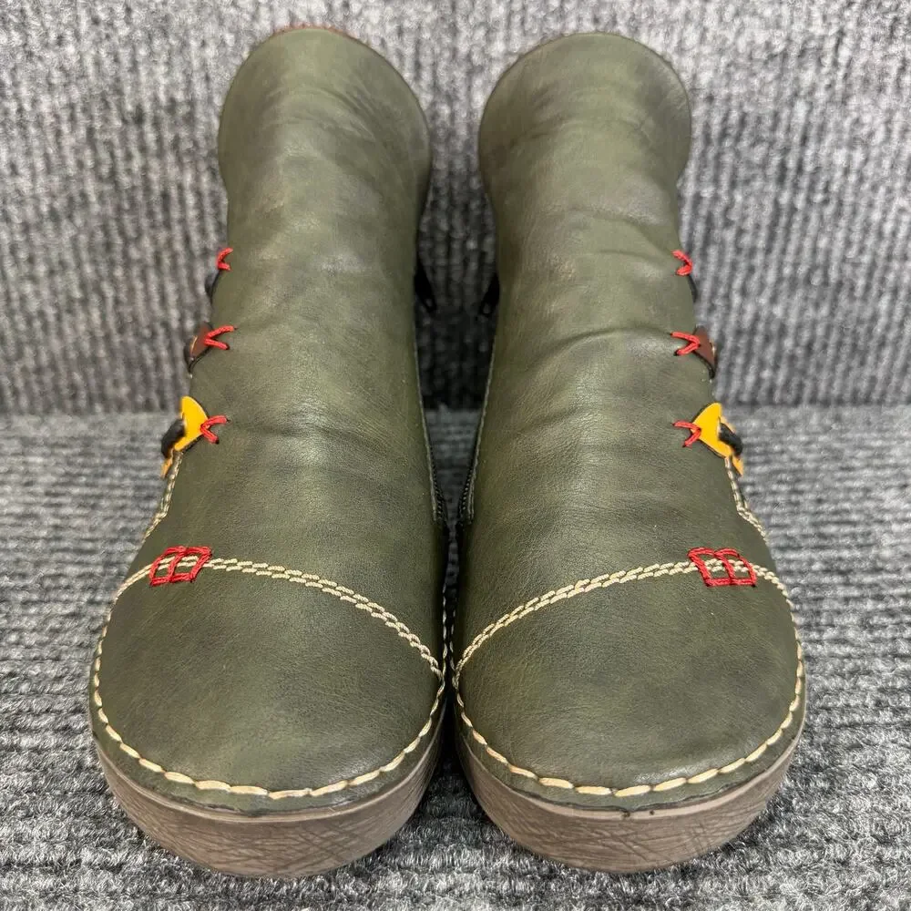Rieker Ankle Boots Womens 36 US 5.5 Green Lace Up Zip Multicolor Comfort Shoes